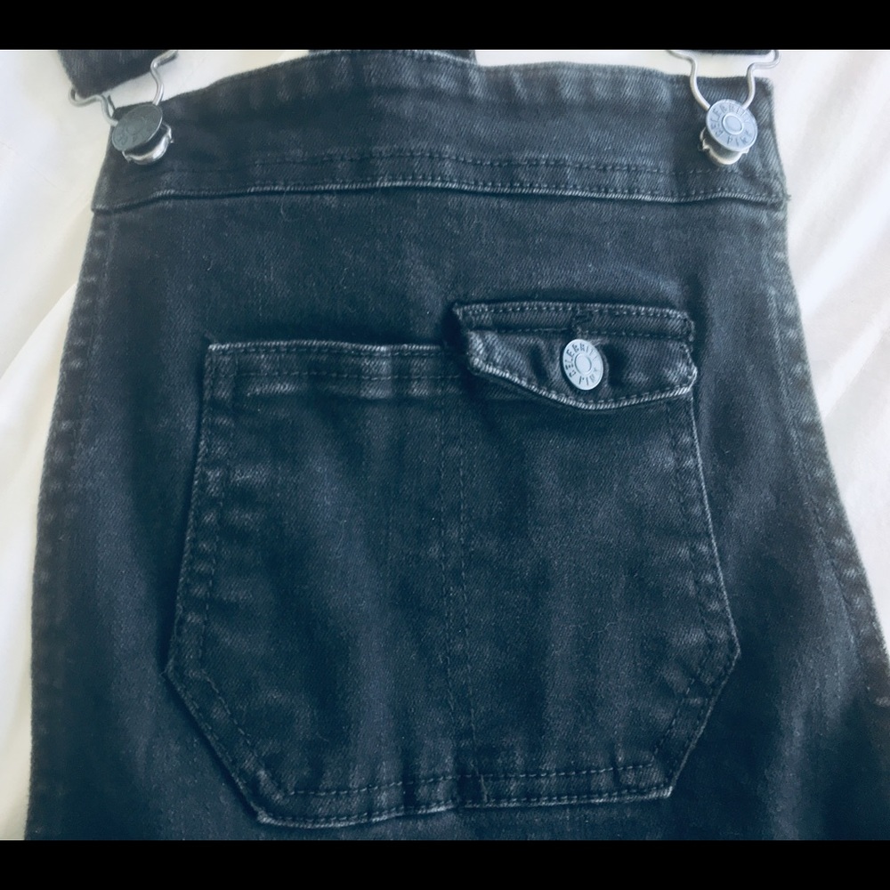 Black stretch skinny overalls